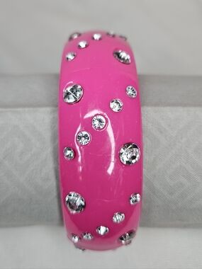 NOS Y2K Pink Lucite Style Bangle Bracelet Rhinestone Bling - 8"